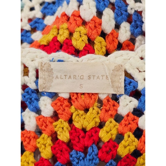 Womens Crop Crochet Granny Square Tank Top Multi Color Boho Festival Hippie EUC - Picture 3 of 5